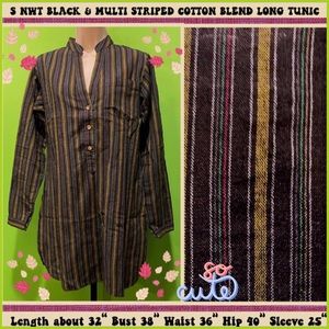 NWT S striped COTTON/blend long tunic black/multi fall colors~From A LA TZARINA